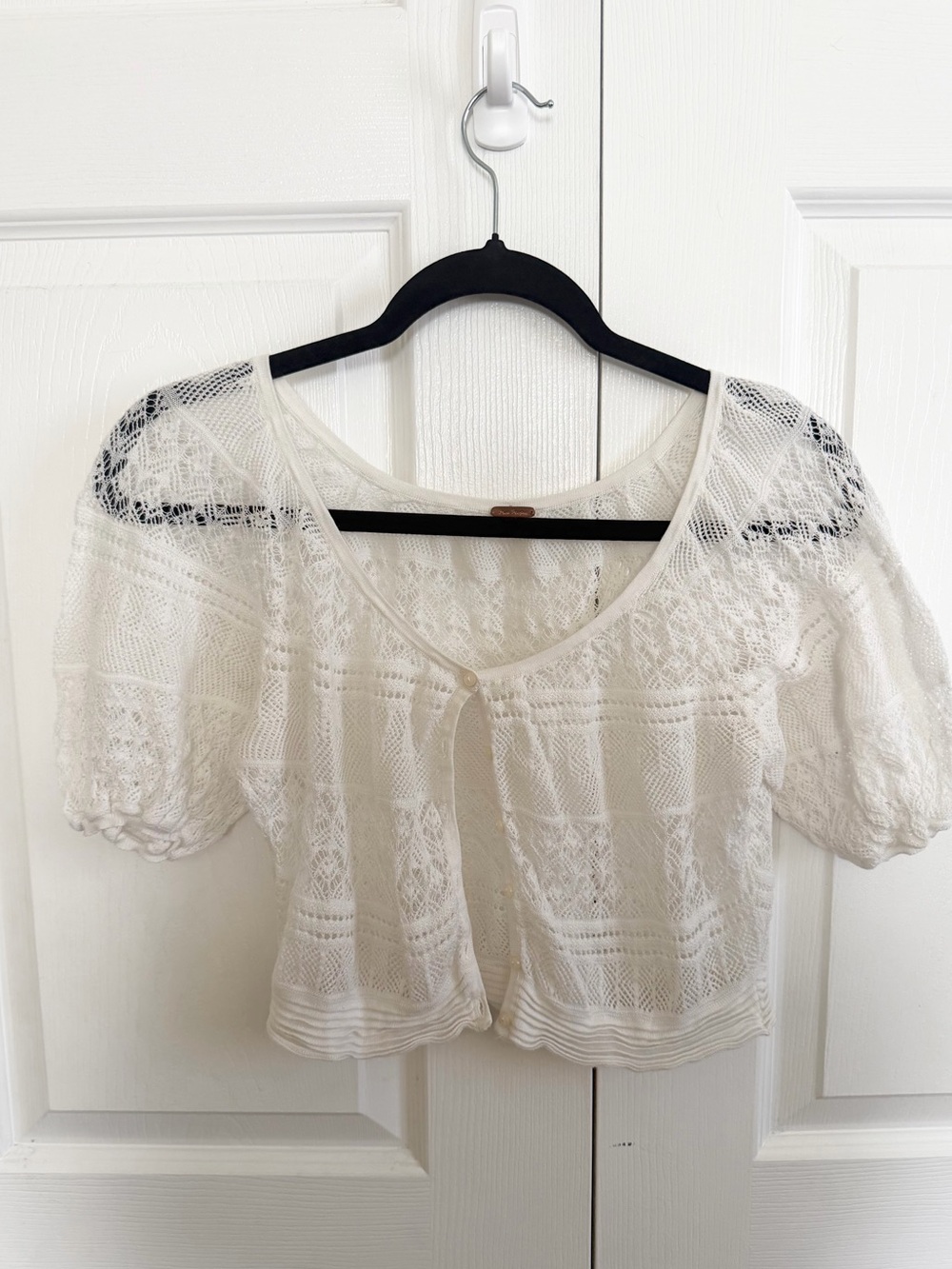 Free People White Crochet Short Cardigan